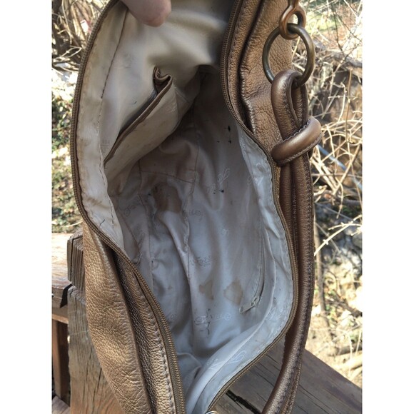 Fossil Genuine Leather Gold Pebbled Hobo Sling Shoulder Bag Purse Shoulder Bag - Picture 8 of 10